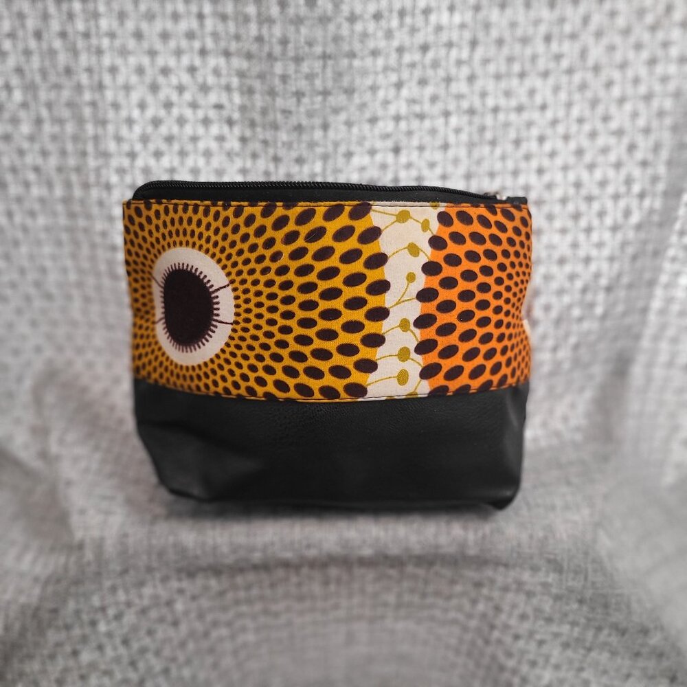 Izzy & Liv Vibrant “Circles” Ankara Fabric Small Travel Jewelry Pouch PU Leather